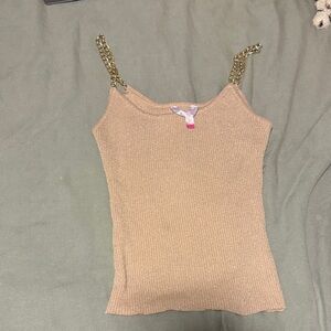 Ribbed Chain-Strap Tank Top - gold